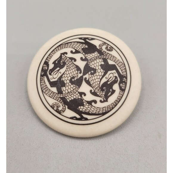 Handmade Porcelain Dragon Guardian Spirit Brooch By Touchstone Pottery - Picture 1 of 5